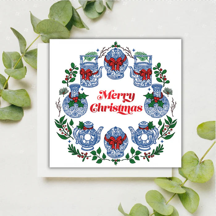 CHARITY CHRISTMAS CARD: Luxe Red Foil Festive Hong Kong Wreath (8 pack)