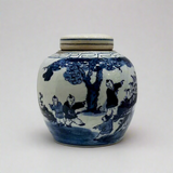 Blue & White Ceramic Round Ginger Jar