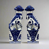 Blue & White Ceramic Fu Dog Lion Set