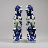 Blue & White Ceramic Fu Dog Lion Set