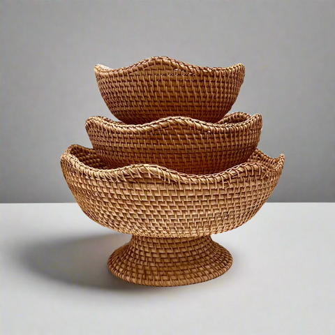 Woven Rattan Pedestal Bowl