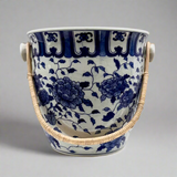 Chinoiserie Blue & White Planter With Bamboo Handle