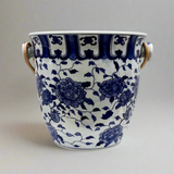 Chinoiserie Blue & White Planter With Bamboo Handle