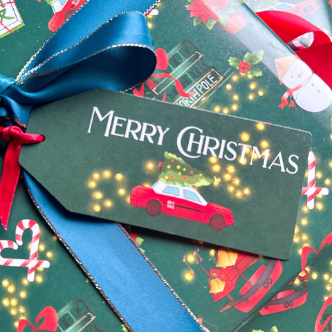 " Green Festive Taxi " Gift Tag