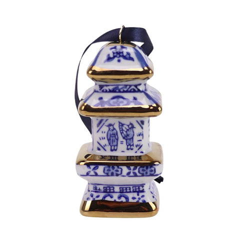 Blue & Gold Ceramic Ginger Jar Hanging Ornament