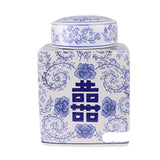 Ceramic Blue & White Happiness Jar - Square