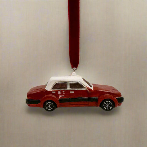 Taxi Hand Carved Wooden Ornament