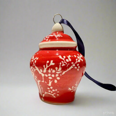 Red & White Ceramic Ginger Jar Hanging Ornament