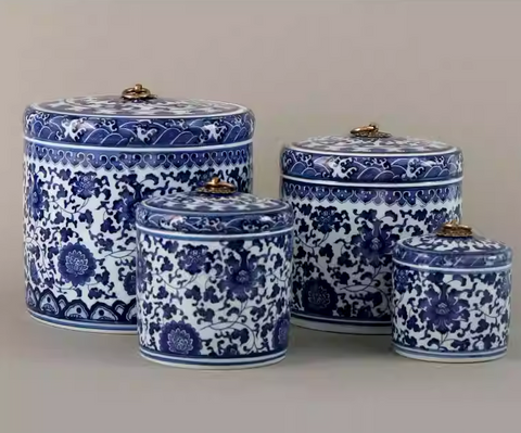 Ceramic Blue & White Storage Jar