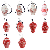 Red & white Ceramic Ginger Jar Hanging Ornament