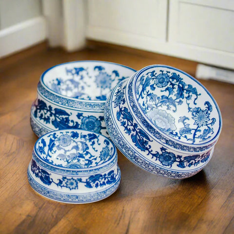 Ceramic Blue & White Pet Bowls