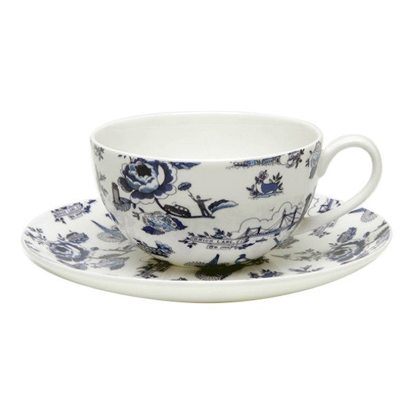 London Toile Cup And Saucer Set - Blue